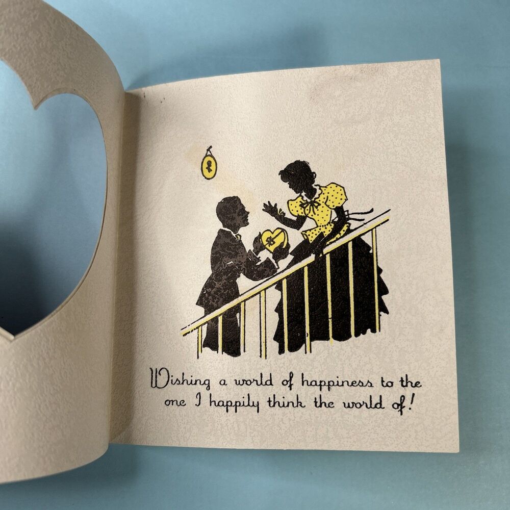 Vintage Silhouette  Valentine card fold out heart in middle U.S. A. - Picture 2 of 3